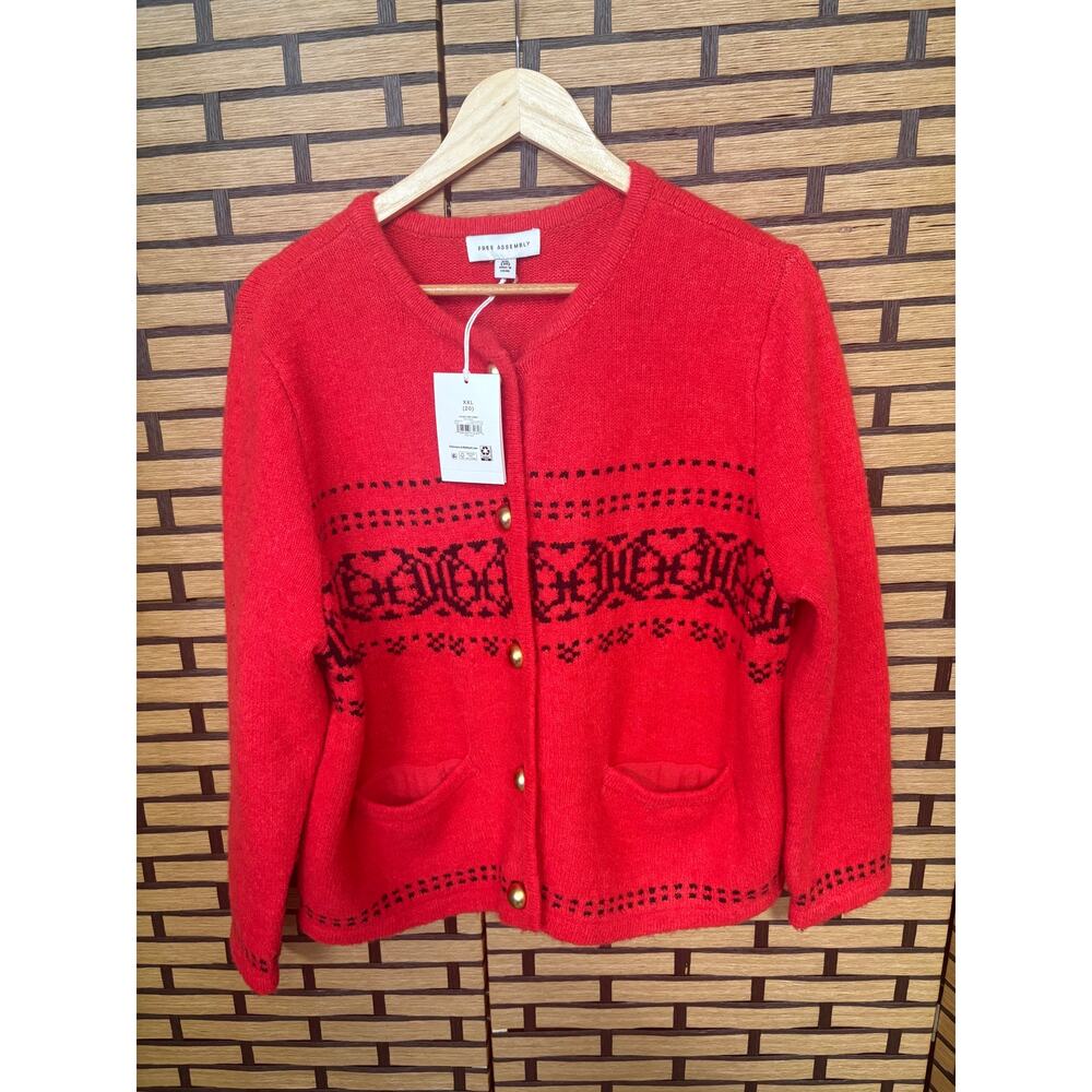 Free Assembly Red And Black Button Front Cardigan Size‎ XXL